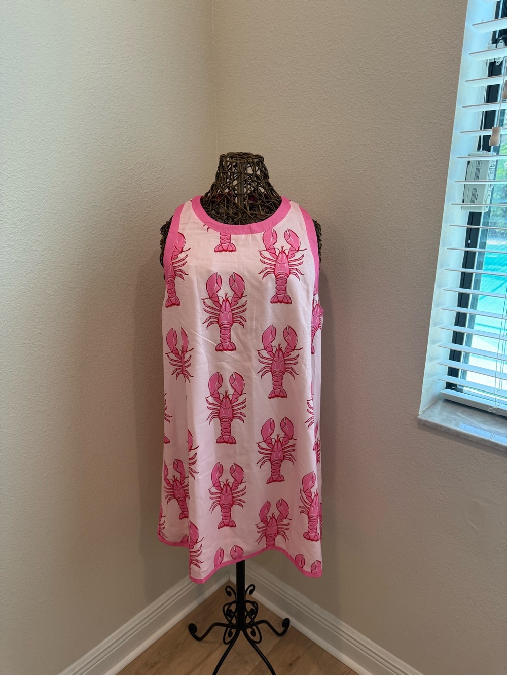 Pink Lobster Print Sleeveless Shift Dress